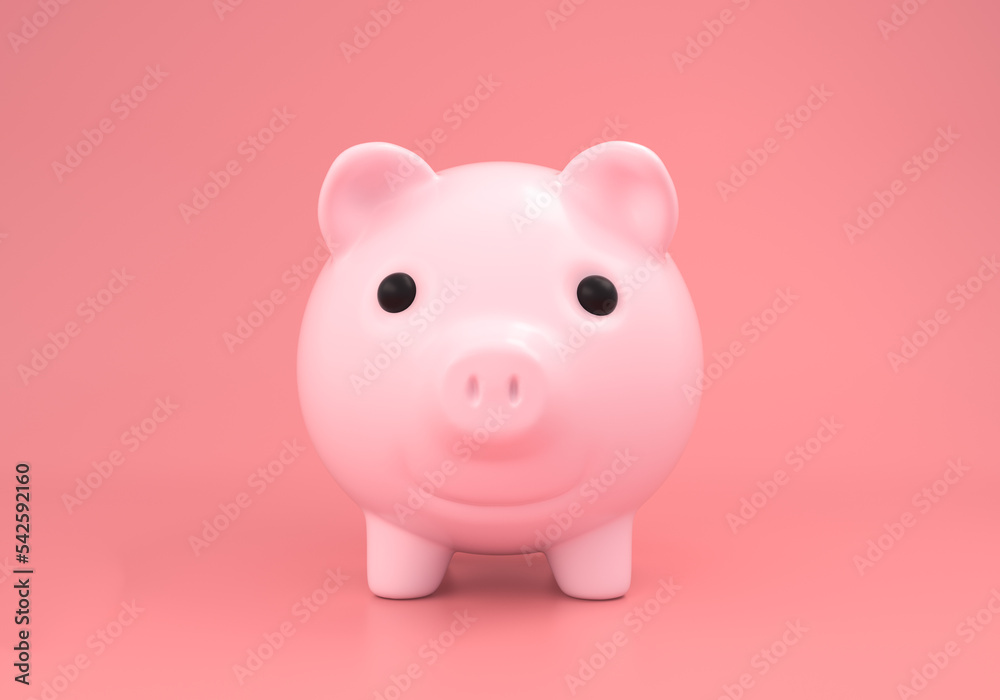 Pig bank on pink background. money savings concept.