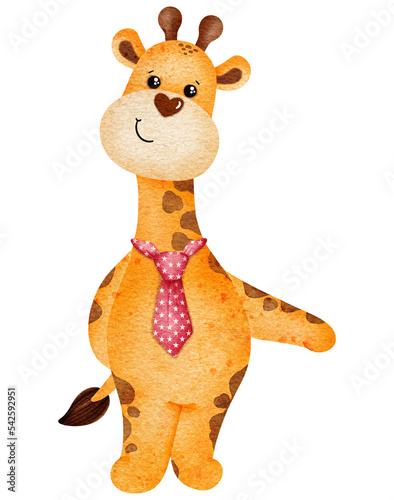 Watercolor cute giraffe cartoon design character 