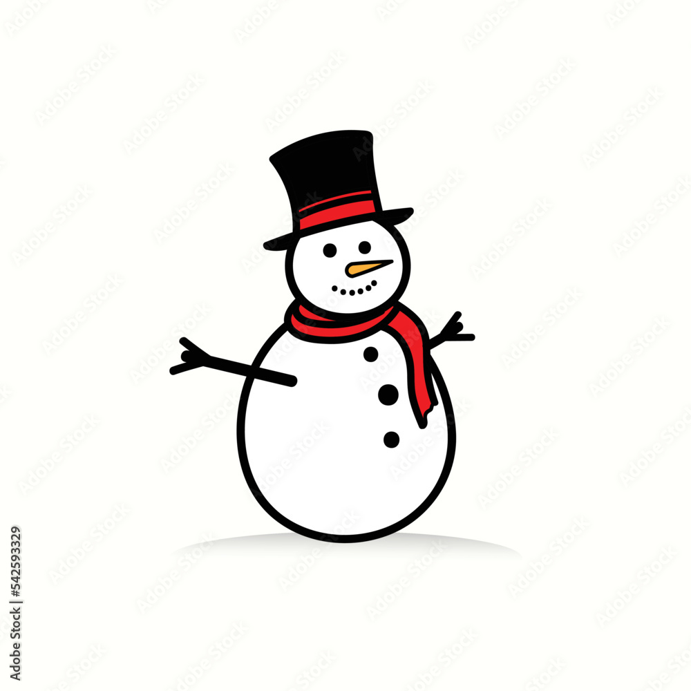 Snowman with hat and scarf isolated on white background concept
