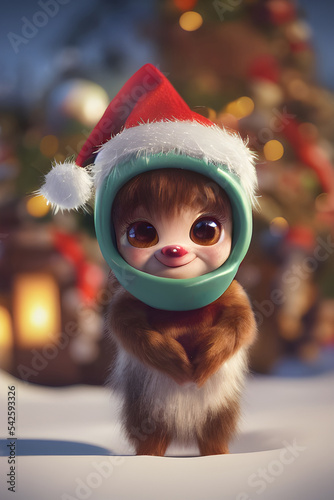 A cute reindeer dressed for christmas photo