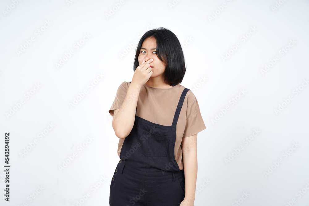 Smelling something stinky and disgusting of Beautiful Asian Woman Isolated On White Background Smelling something stinky and disgusting of Beautiful Asian Woman Isolated On White Background