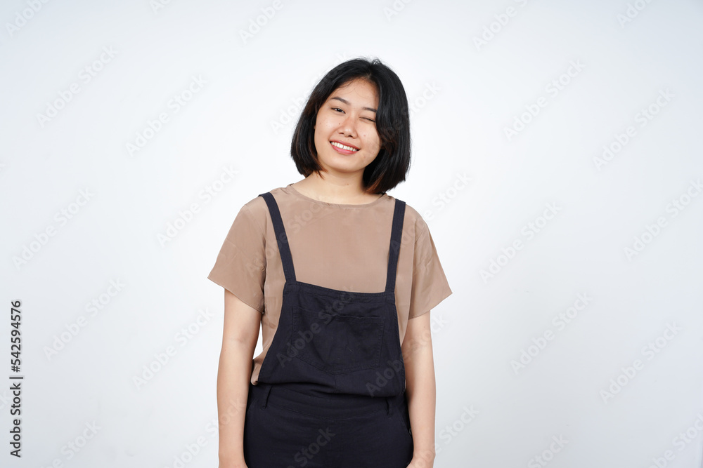 Wink at the camera of Beautiful Asian Woman Isolated On White Background