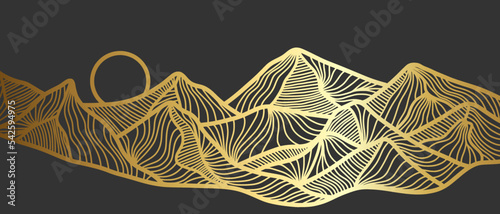 landscape wallpaper design with Golden mountain line arts