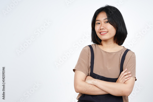 Folding arms and Smile of Beautiful Asian Woman Isolated On White Background © Sino Images Studio
