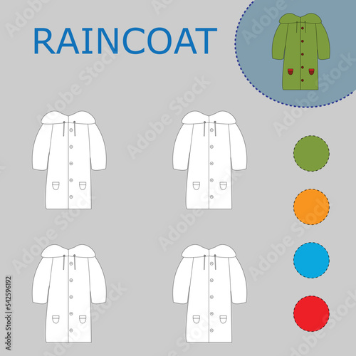 Coloring book of a raincoat. Educational creative games for preschool children
