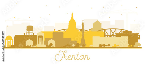 Trenton New Jersey City Skyline Silhouette with Golden Buildings Isolated on White.