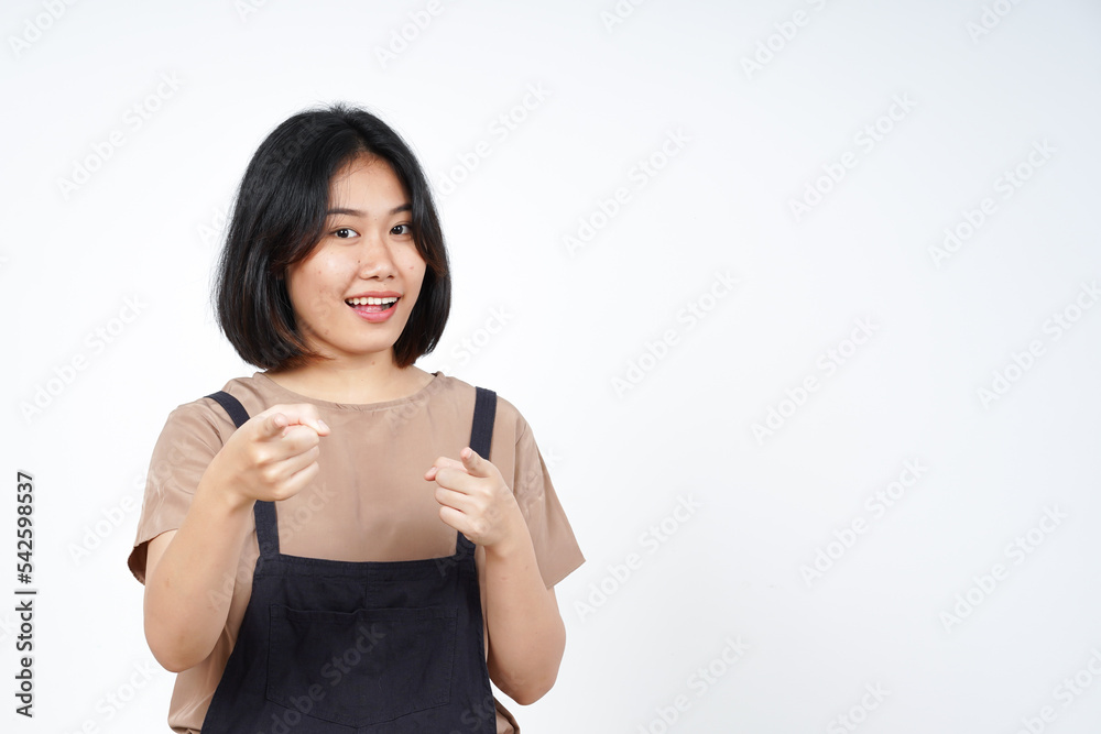 Smile and Pointing at Camera, Want You Gesture of Beautiful Asian Woman Isolated On White Background Smile and Pointing at Camera, Want You Gesture of Beautiful Asian Woman Isolated On White Background