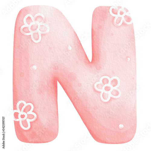 Bilde på lerret Watercolor alphabet illustration sweety pink.