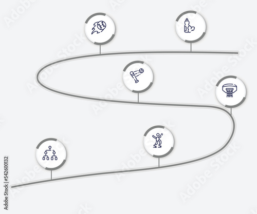infographic element with x treme outline icons. included food and drink, home run, battered ball, basketball hoop, playoff, powerbocking vector.