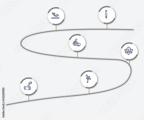 infographic element with thai boxing outline icons. included glowstick, null, sledding, m leaf, coin toss, ritual vector.