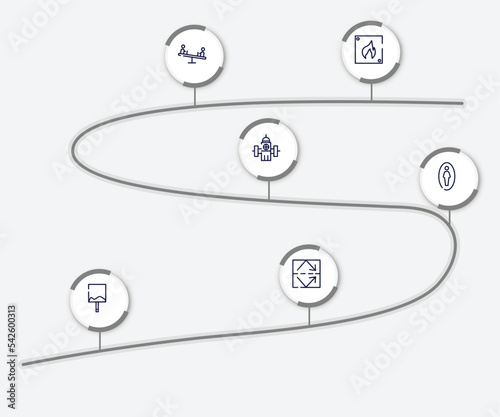 infographic element with airport outline icons. included fire triangular, children on teeter totter, water bomb city supplier, men toilet, uneven, reflective vector.