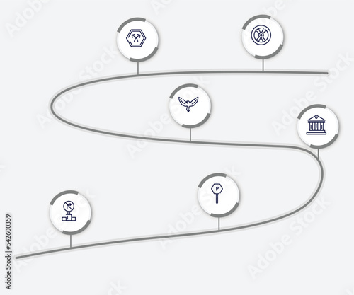 infographic element with parking outline icons. included wheel vehicle part, bifurcation, hawk, museum, no turn right, parking vector.