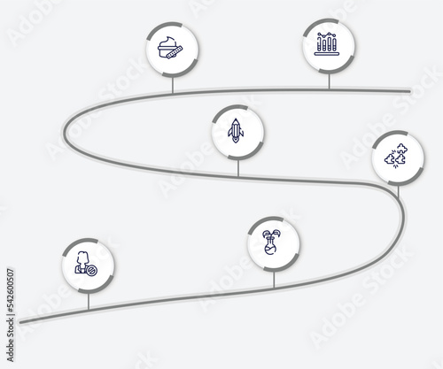 infographic element with general outline icons. included business performance, beauty care, creative pencil rocket, compatibility, impeachment, bio technology vector.