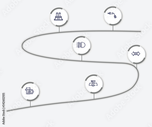 infographic element with car parts outline icons. included car wheel brace, car distributor cap, fog lamp, indicator, wheel nut, rear-view mirror vector.