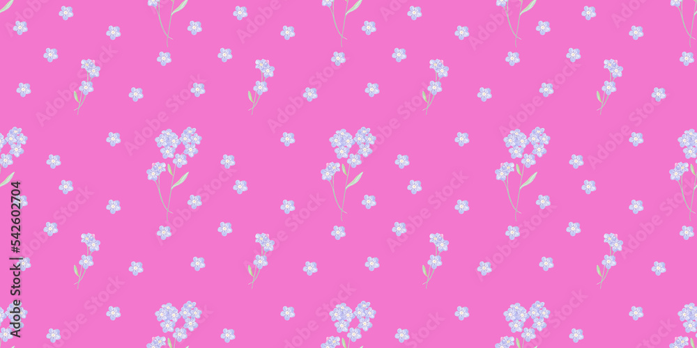 seamless pattern with delicate and cute forget-me-not flowers, colored seamless pattern with delicate and cute forget-me-not flowers, colored