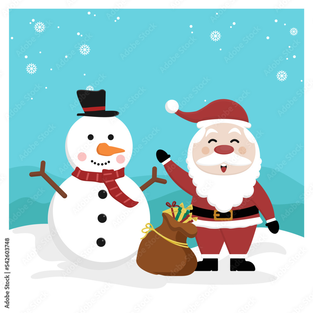 Illustration vektor graphic of santa claus and snowman Christmas. perfect for christmas day Illustration vektor graphic of santa claus and snowman Christmas. perfect for christmas day