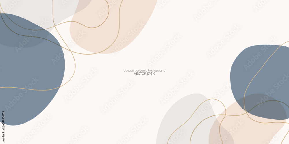 Abstract backgrounds with organic shapes and hand draw line in pastel earth tone colors. Minimal modern design template with space for text. Vector illustration.