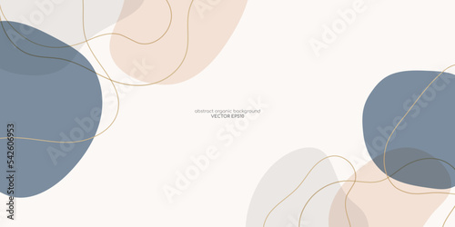 Abstract backgrounds with organic shapes and hand draw line in pastel earth tone colors. Minimal modern design template with space for text. Vector illustration.