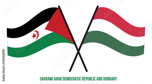Sahrawi and Hungary Flags Crossed And Waving Flat Style. Official Proportion. Correct Colors.