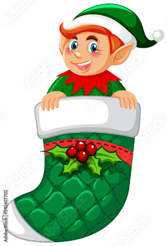 Elf in Christmas sock cartoon character