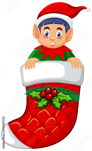 Elf in Christmas sock cartoon character
