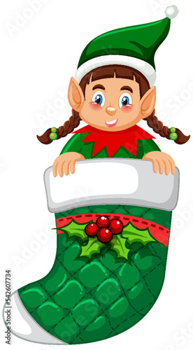Elf in Christmas sock cartoon character