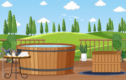 Outdoor bath tub spa scene