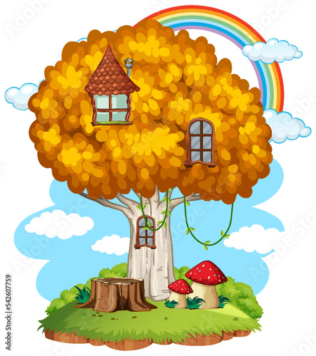 Fairy tree house with rainbow