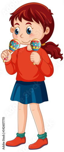 A girl playing maracas musical instrument