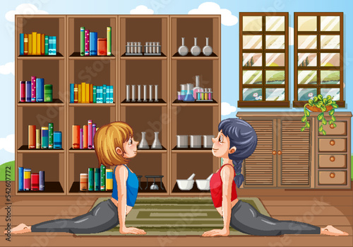 Two women doing yoga together