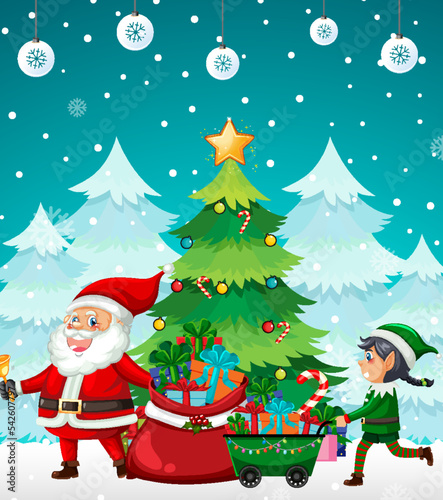 Christmas night with Santa Claus and elves