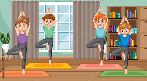 People practicing yoga exercise and meditation