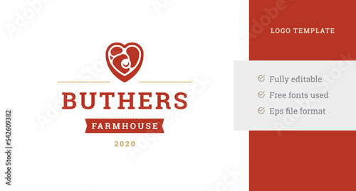 Farm organic meat product market store vintage logo design template vector illustration