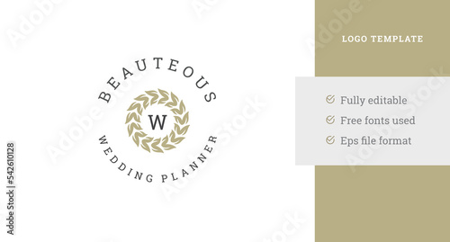 Curved ecology floral branch natural plant spring elegant logo design template business mark vector