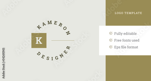 Minimalist circle logo design template squared geometric shape with calligraphy letters vector