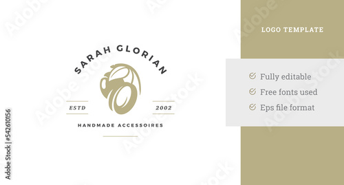 Minimalist berry plant on branch leaves abstract logo design template vector illustration
