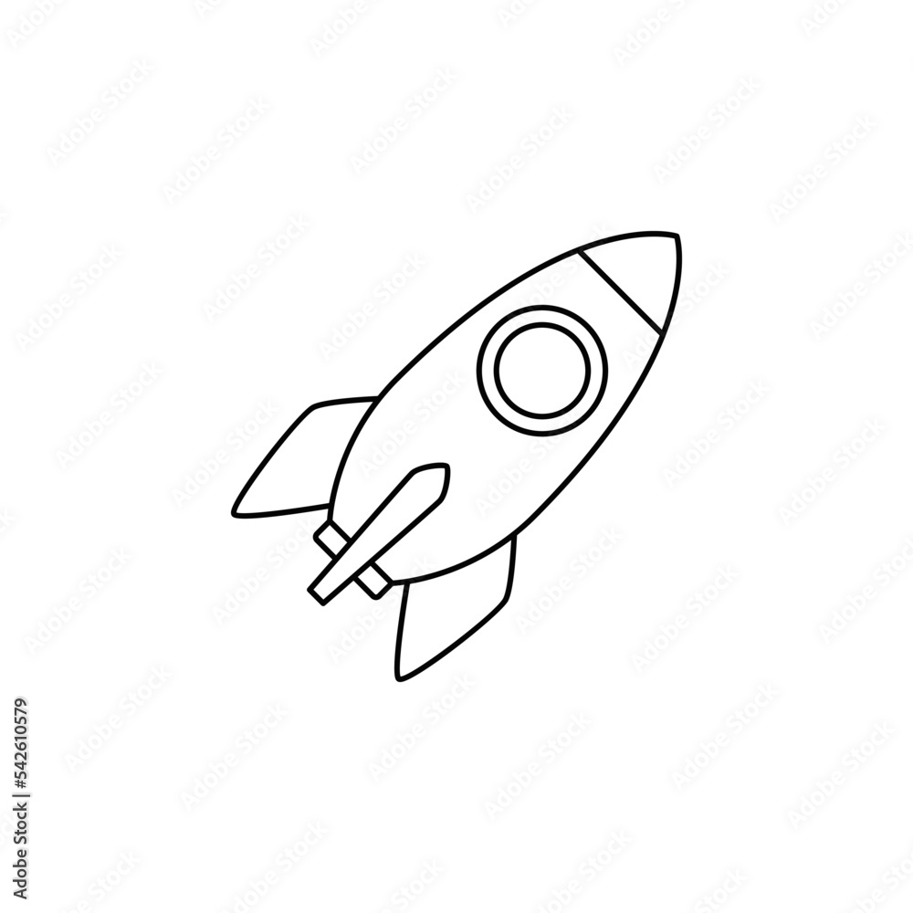 Flying rocket icon in line style icon, isolated on white background Flying rocket icon in line style icon, isolated on white background