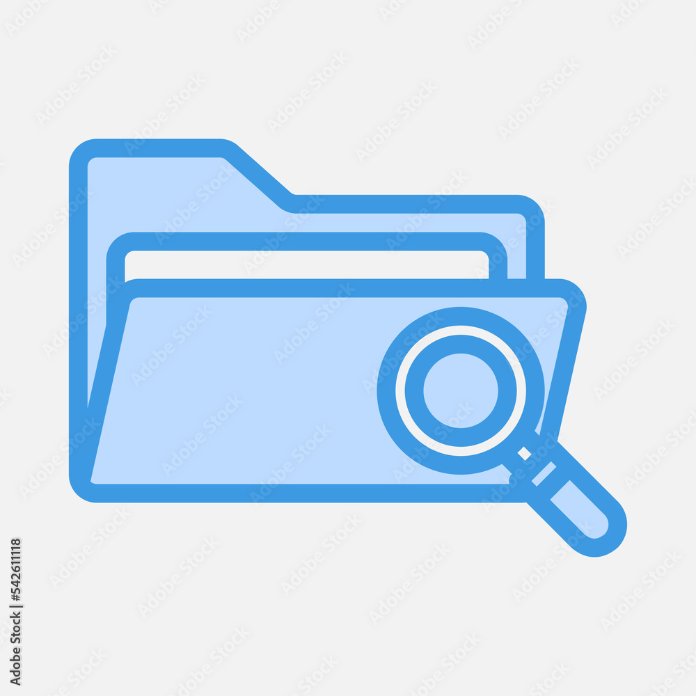 Search icon in blue style about folders, use for website mobile app presentation Search icon in blue style about folders, use for website mobile app presentation