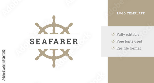 Yacht club steering wheel vintage logo design template creative idea direction insignia vector