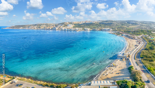 Landscape with Mellieha Bay beach, Malta photo