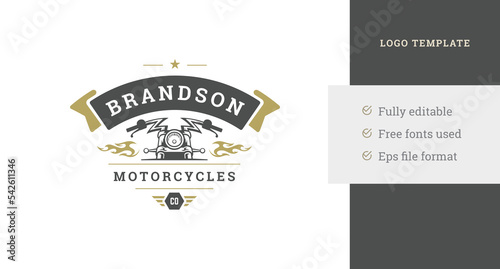 Hipster vintage motorcycle steering wheel speed adrenaline racing logo design template vector photo