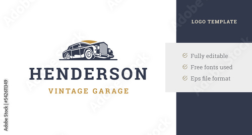 Vintage premium automobile service shop store workshop garage minimalist logo design template vector
