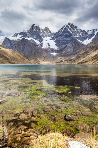 Hiking camping on Huayhuash Circuit Peru, lake carhuacocha photo