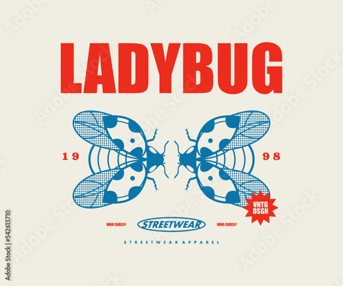 Vintage illustration of ladybug t shirt design, vector graphic, typographic poster or tshirts street wear and Urban style