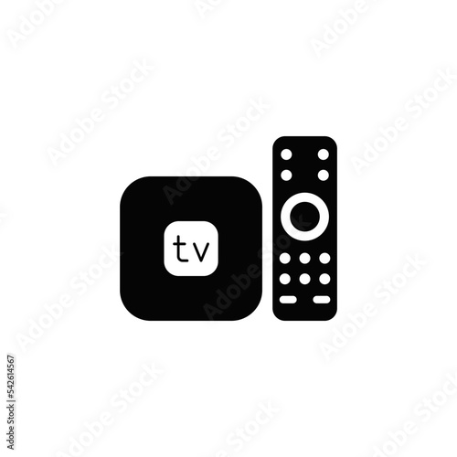 TV Set top box icon in black flat glyph, filled style isolated on white background