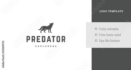Vintage insignia design with wild wolf and brand name