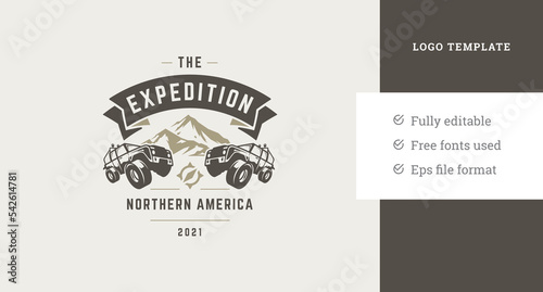 Wild expedition concept in template of retro badge
