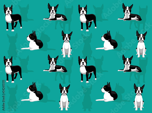 Boston Terrier Poses Cute Character Seamless Wallpaper Background