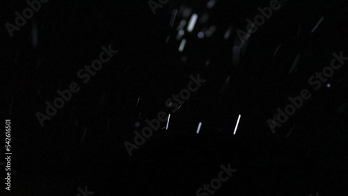 Blur.Night. Snowfall. The light beam of a hand-held flashlight illuminates the falling snowflakes, which become multi-colored when illuminated. The speed of movement of the snowflakes.