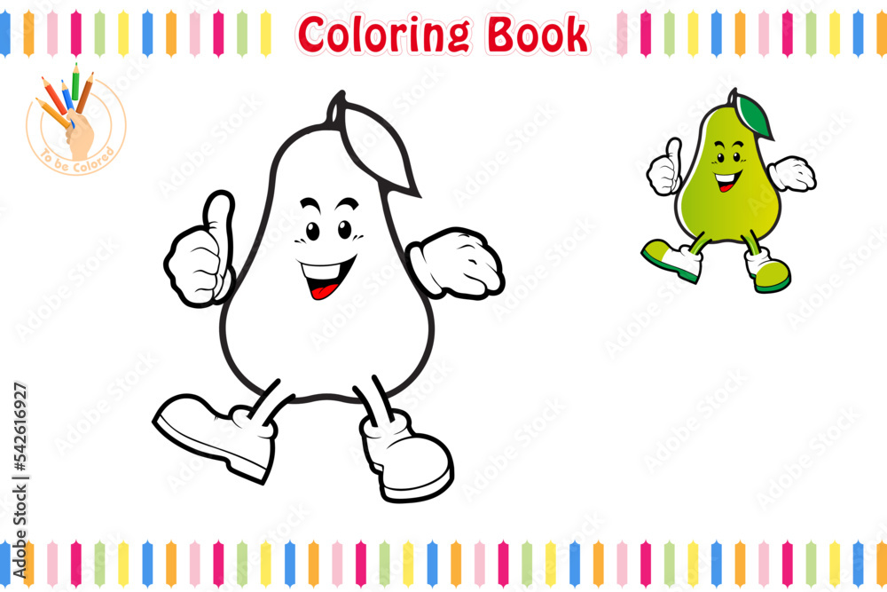 Coloring Book with a Fruit cartoon style, Educational children game printable worksheet vector illustration